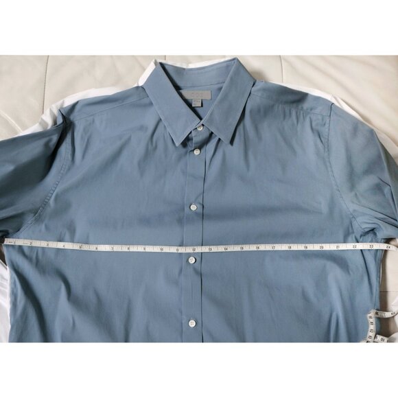 COS Men's White & Muted Blue Long Sleeve Button Down Poplin Shirts - Picture 3 of 4